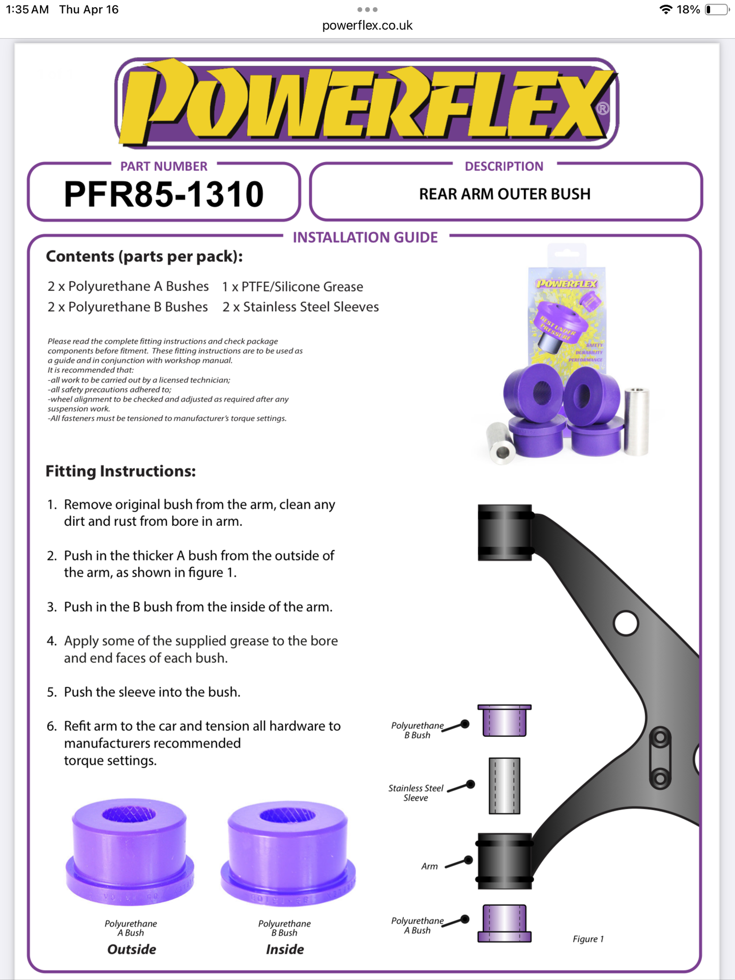 REAR ARM OUTER BUSH PFR85-1310 *non adjustable*