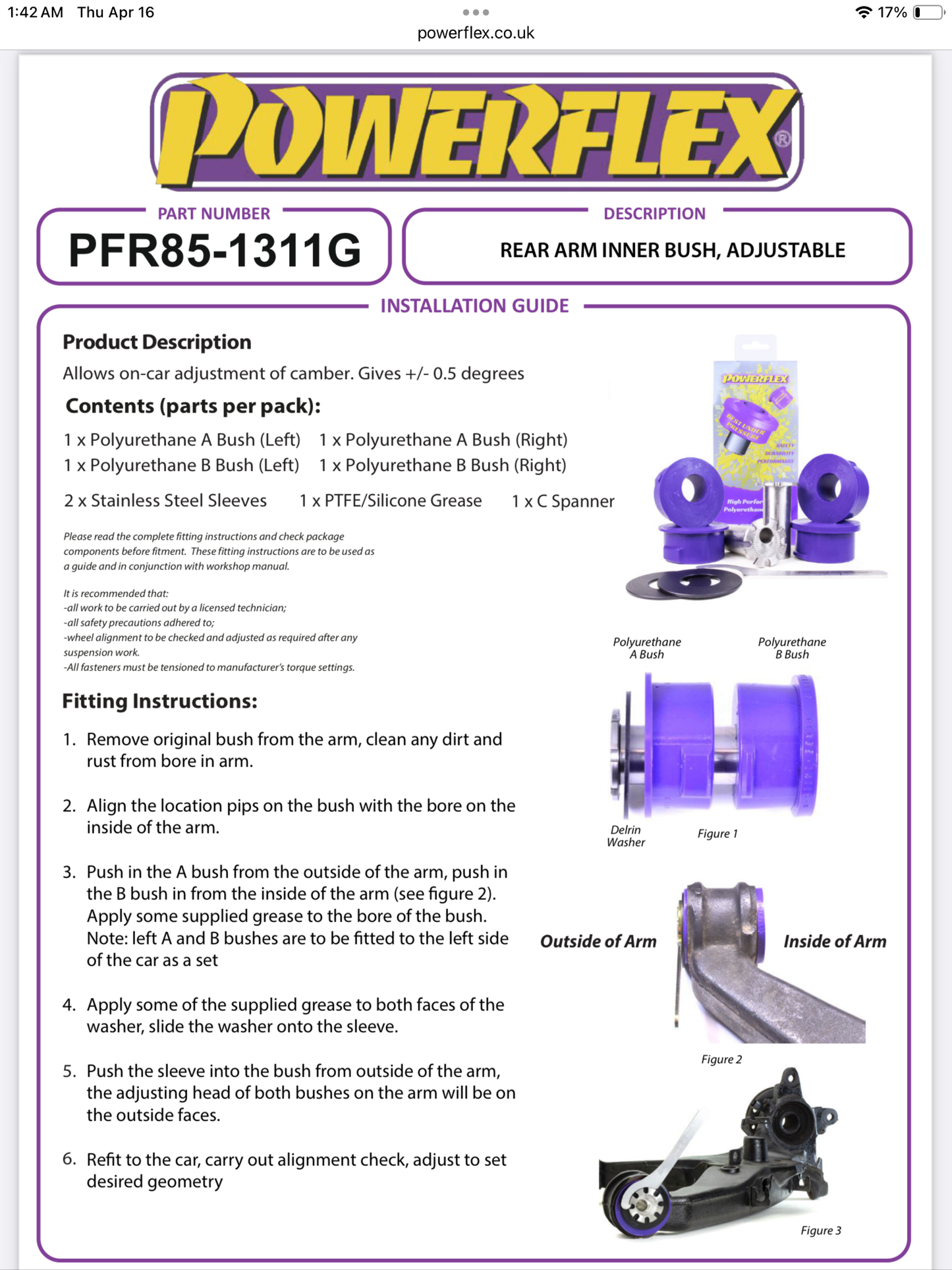 REAR ARM INNER BUSH, ADJUSTABLE PFR85-1311G