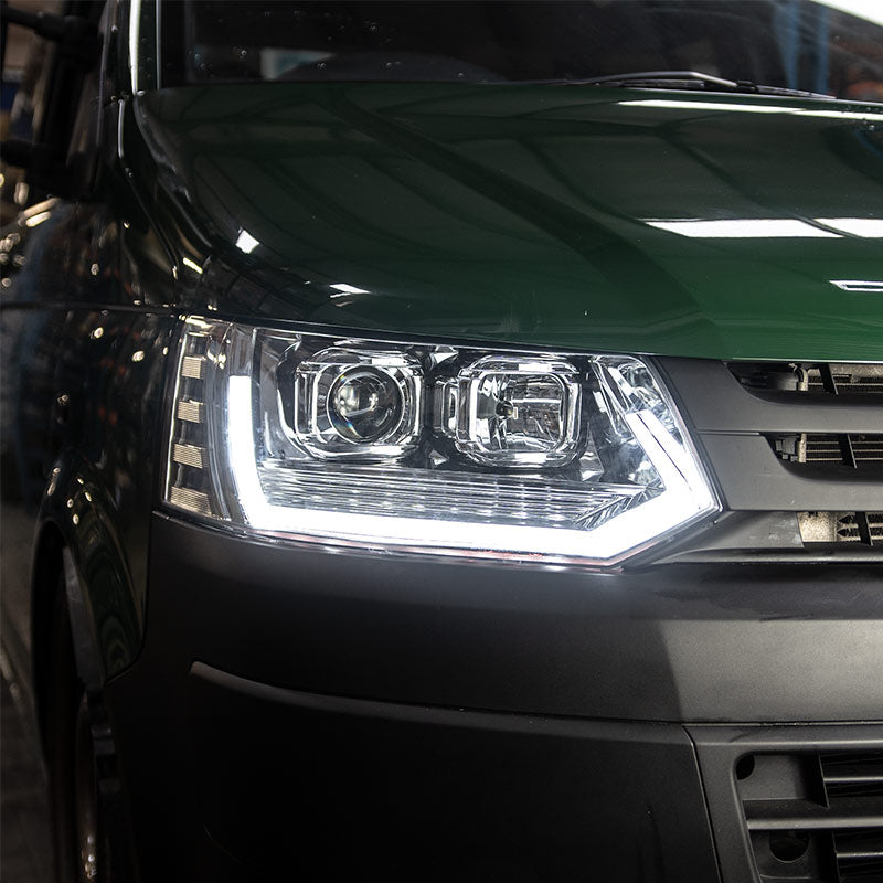 VW Transporter T5.1 (2010-15) - Headlights - V3 - LED DRL - RHD - Chrome