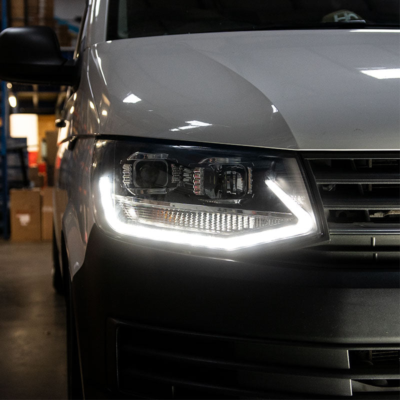 VW Transporter T6 - V1 Headlights - LED DRL - RHD - Black & Chrome