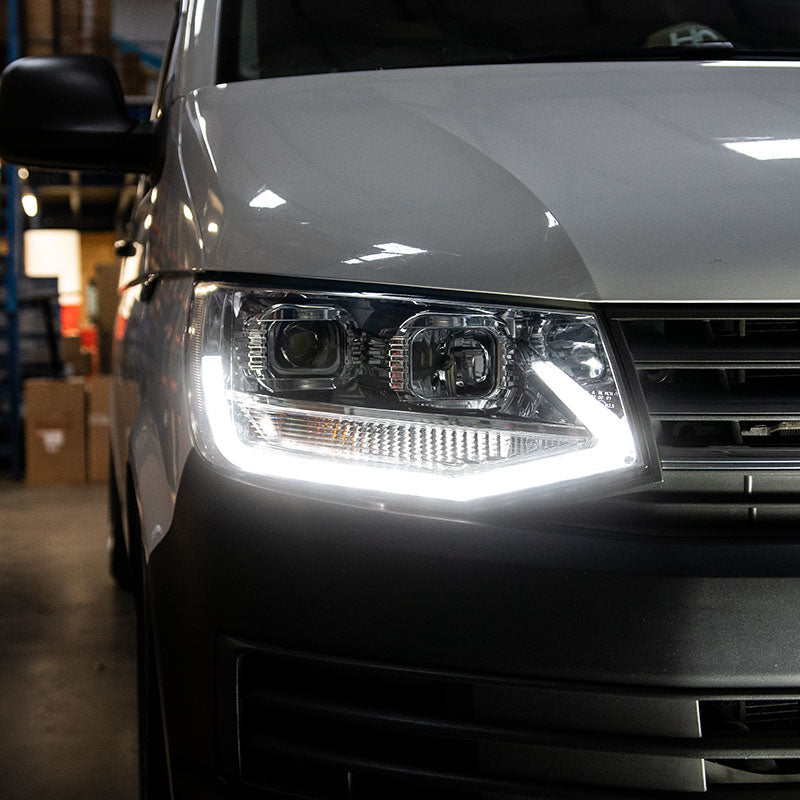 VW Transporter T6 - V1 Headlights - LED DRL - RHD - Black & Chrome