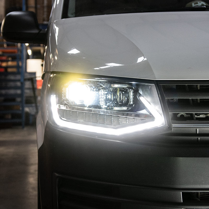 VW Transporter T6 - Headlights - Sequential Indicators - V2 - LED DRL - RHD - Black