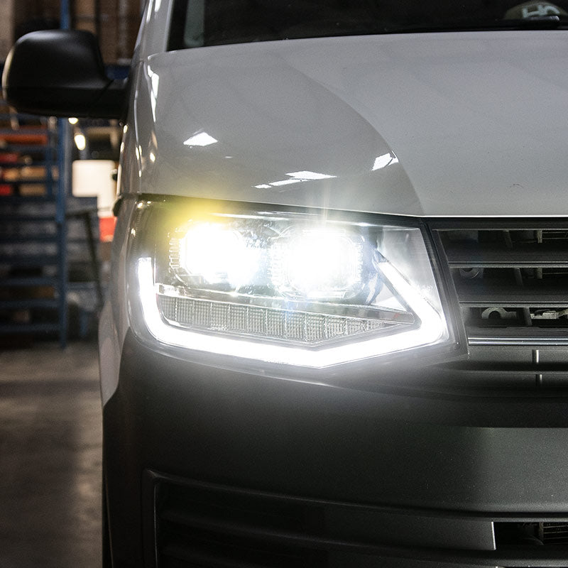 VW Transporter T6 - Headlights - Sequential Indicators - V2 - LED DRL - RHD - Black