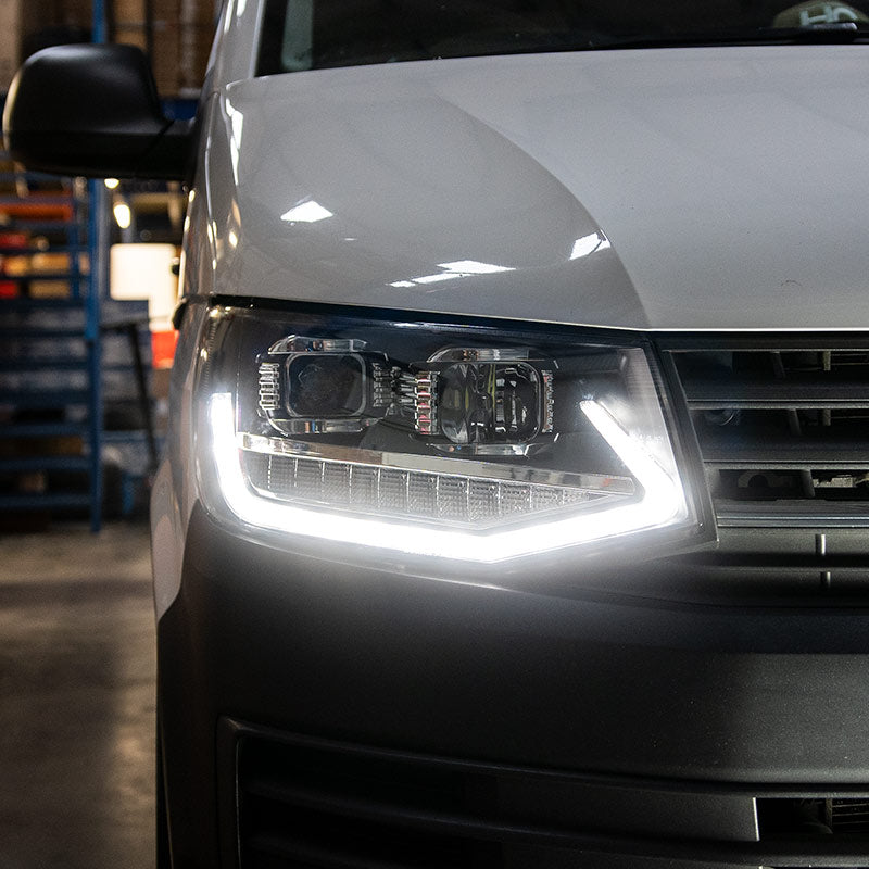 VW Transporter T6 - Headlights - Sequential Indicators - V2 - LED DRL - RHD - Black