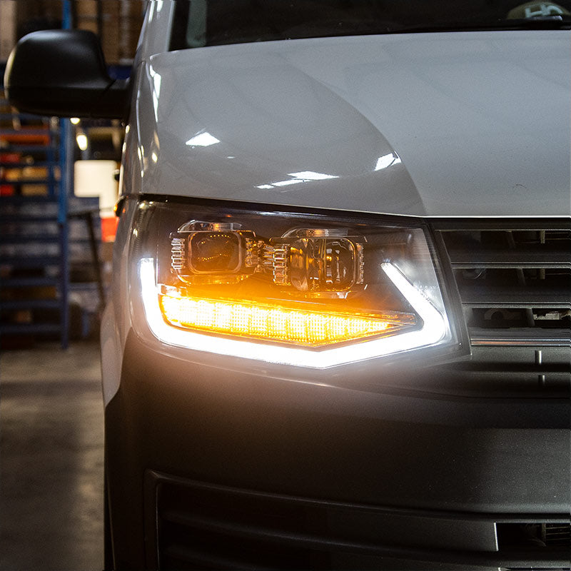 VW Transporter T6 - Headlights - Sequential Indicators - V2 - LED DRL - RHD - Black