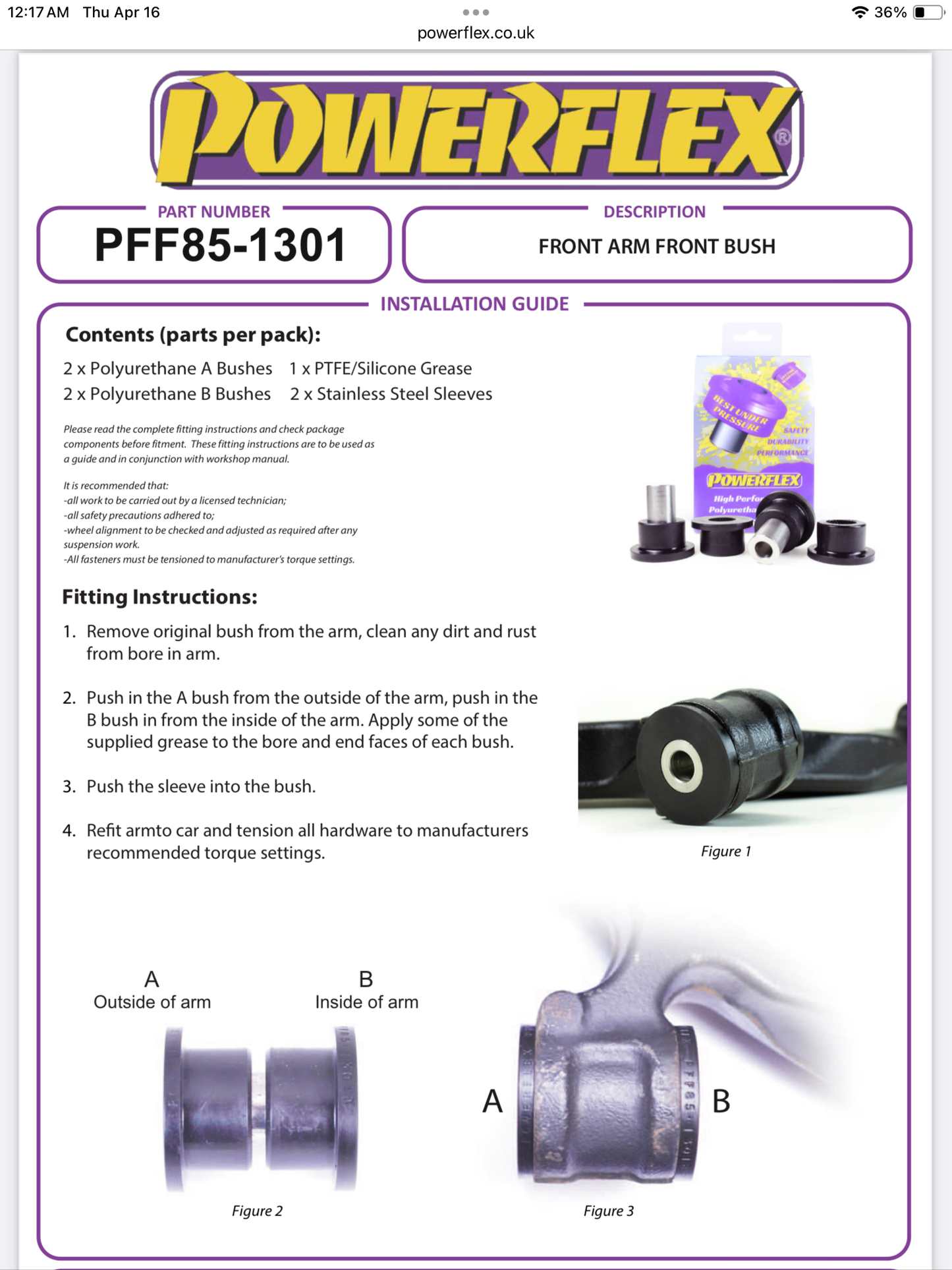 FRONT ARM FRONT BUSH *non adjustable*