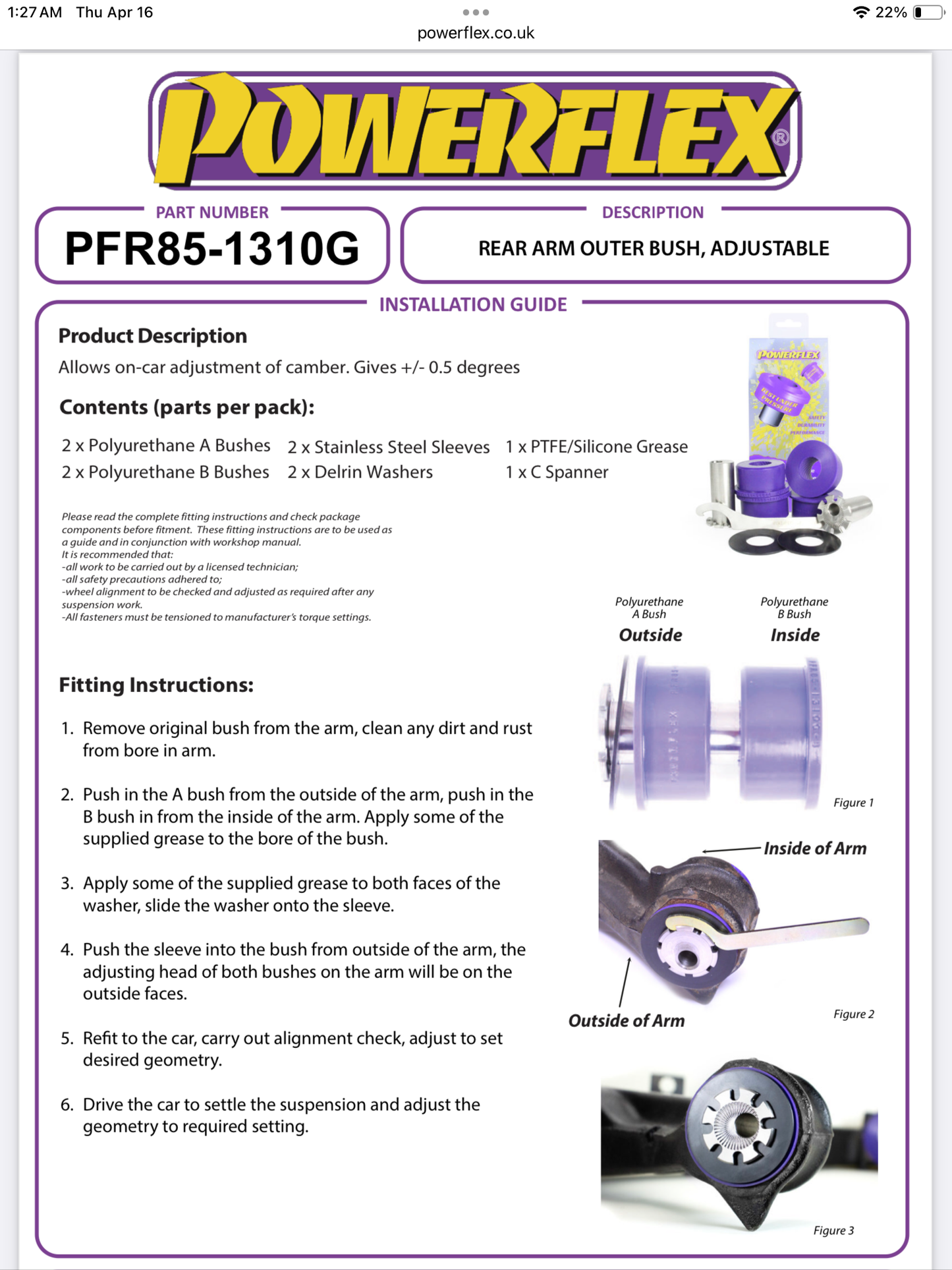 REAR ARM OUTER BUSH, ADJUSTABLE PFR85-1310G