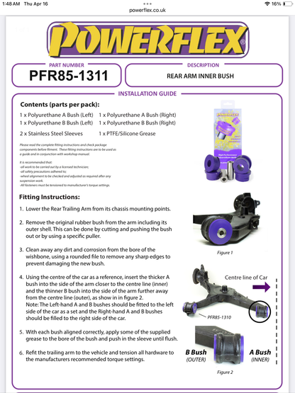 REAR ARM INNER BUSH PFR85-1311 * non adjustable*