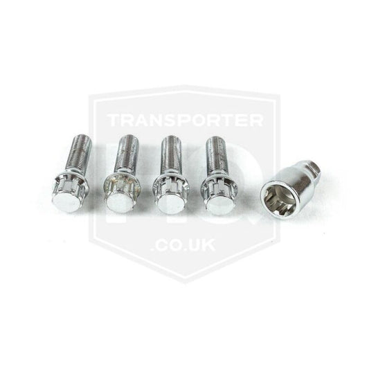 VW Transporter T5/T6 – Locking Wheel Bolts – 50mm – M14X1.5 Thread – Tapered Seat – Silver