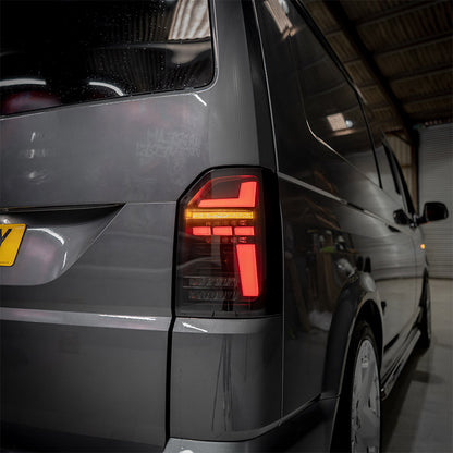 VW Transporter T6 - Rear Lights - Sequential Indicator - LED - RHD - Tailgate - Black Smoke (T6.1 Style)