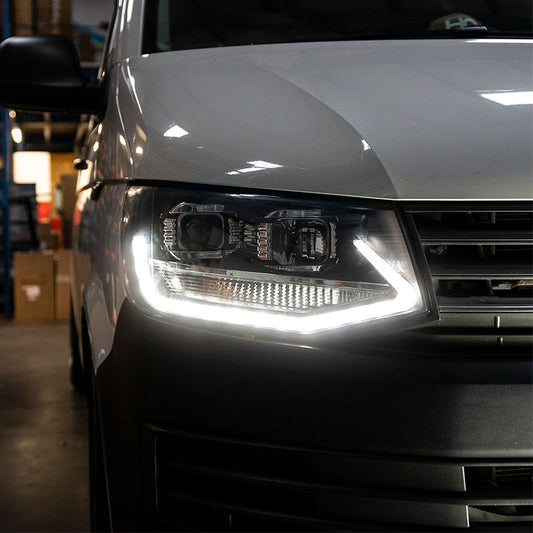 VW Transporter T6 - V1 Headlights - LED DRL - RHD - Black & Chrome