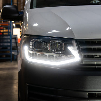 VW Transporter T6 - Headlights - Sequential Indicators - V2 - LED DRL - RHD - Black