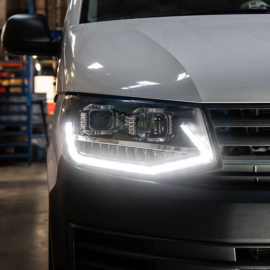 VW Transporter T6 - Headlights - Sequential Indicators - V2 - LED DRL - RHD - Black
