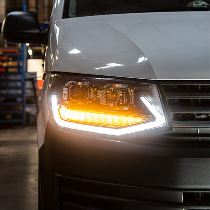 VW Transporter T6 - Headlights - Sequential Indicators - V2 - LED DRL - RHD - Black
